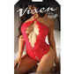Vixen Hearts On Fire Crotchless Teddy W/open Pearl Draped Back Red - SEXYEONE