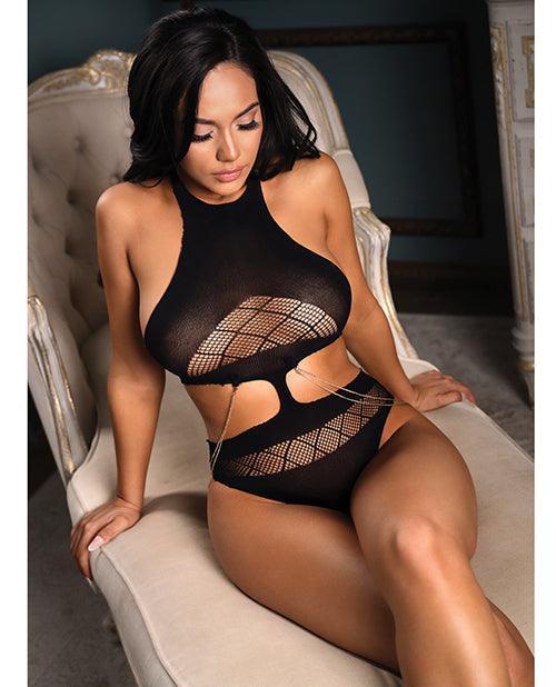 product image, Vixen Nothing On You Seamless Cut-Out Teddy w/Removable Chain Accents - Black O/S - SEXYEONE