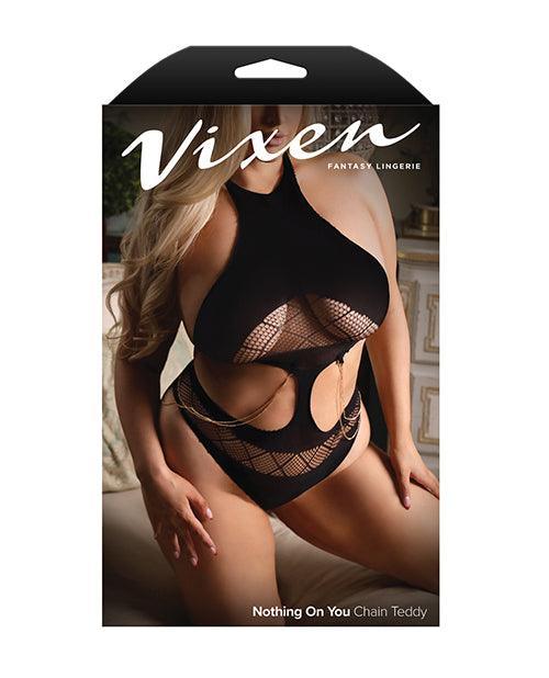 image of product,Vixen Nothing On You Seamless Cut-Out Teddy w/Removable Chain Accents - Black QN - SEXYEONE