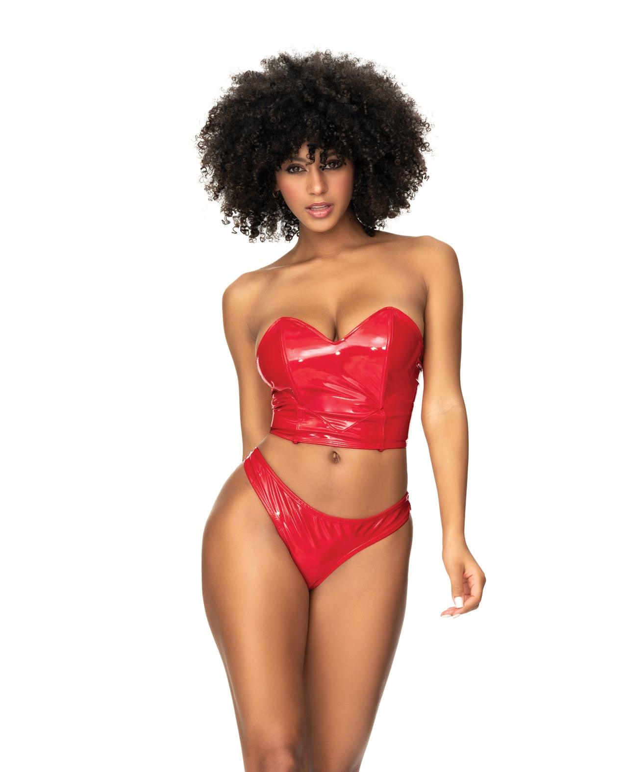 image of product,Wet Look Two In One Babydoll Red - SEXYEONE