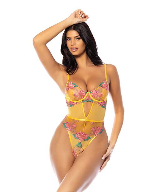 product image, Elisabeth Unlined Underwire Embroidered Teddy - Yellow - SEXYEONE