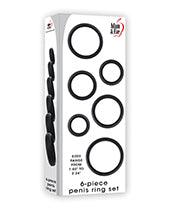 product image, Adam & Eve 6 Pc Silicone Penis Ring Set - Black - SEXYEONE