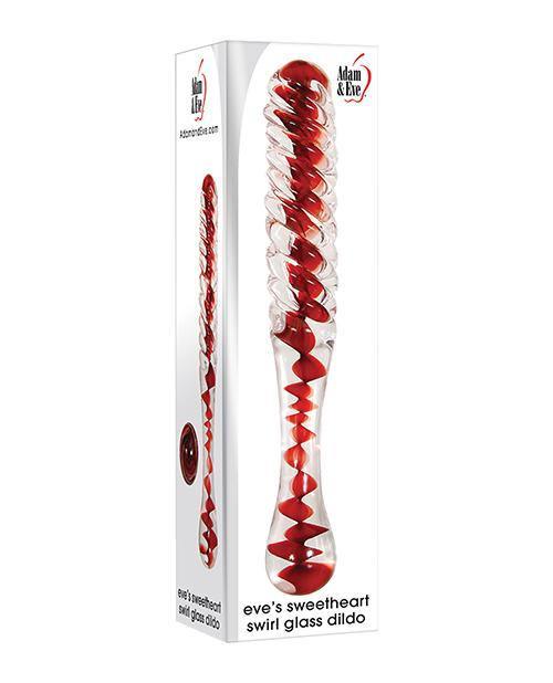 product image, Adam & Eve Eve's Sweetheart Swirl Glass Dildo - Clear-red - SEXYEONE 