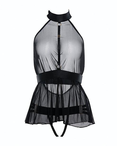 Adore Be My Baby Sheer Mesh Harness Babydoll & Open Panty Black O/s - SEXYEONE