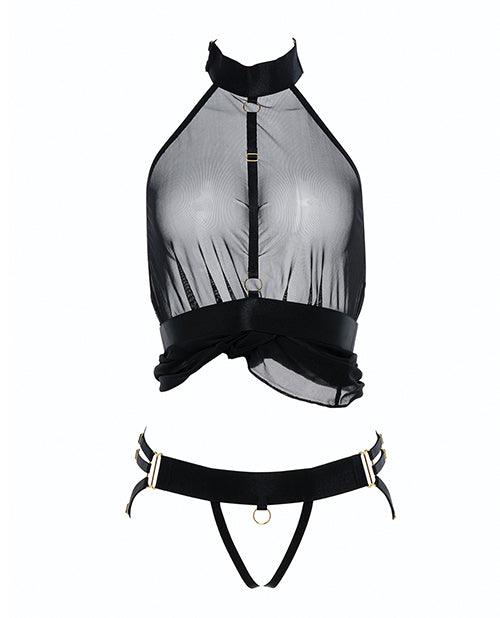 image of product,Adore Be My Baby Sheer Mesh Harness Babydoll & Open Panty Black O/s - SEXYEONE