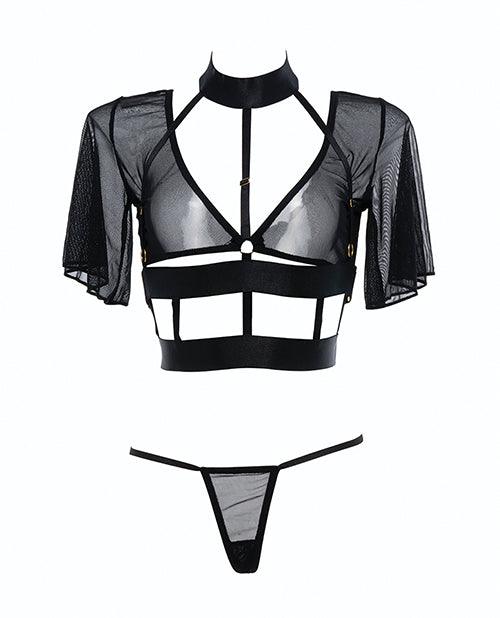 product image,Adore Dreamer Sheer Mesh Strappy Top & Thong Black O/s - SEXYEONE