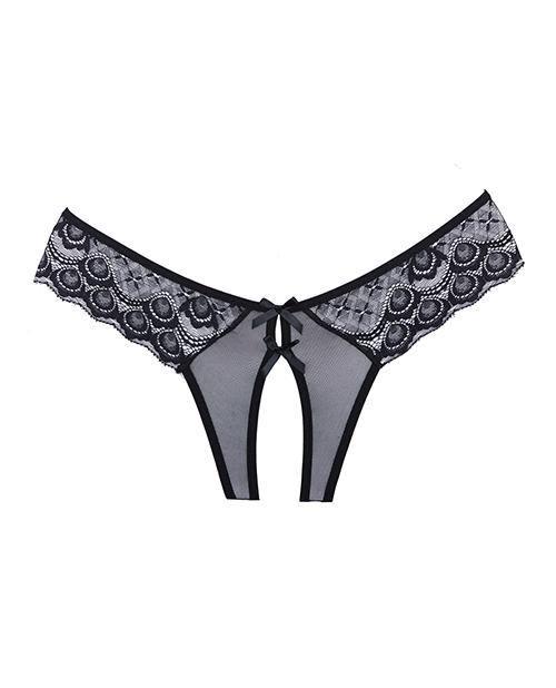 image of product,Adore Foreplay Lace & Mesh Front Open Panty Black O-s - SEXYEONE 