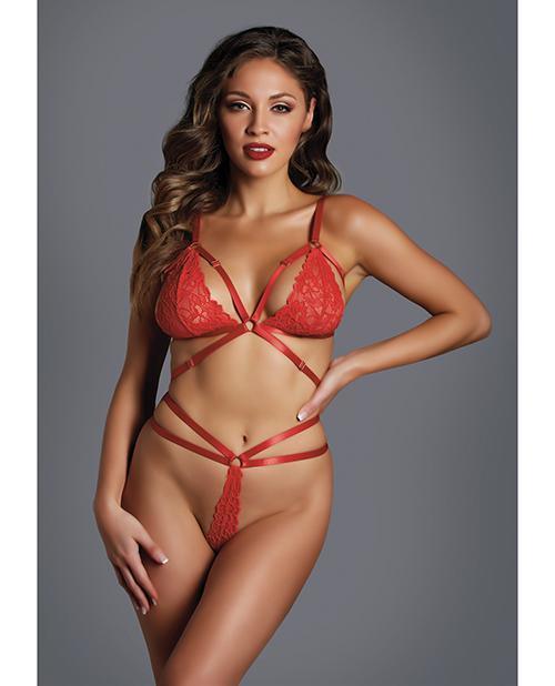 image of product,Adore The Flame Strappy Lace Bra & Thong O/s - SEXYEONE 