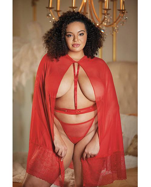 image of product,Allure Lace & Mesh Cape W/attached Waist Belt (g-string Not Included) Qn - {{ SEXYEONE }}