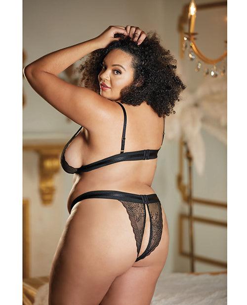 image of product,Allure Lace Peek A Boo Bralette & Panty Black Qn - {{ SEXYEONE }}