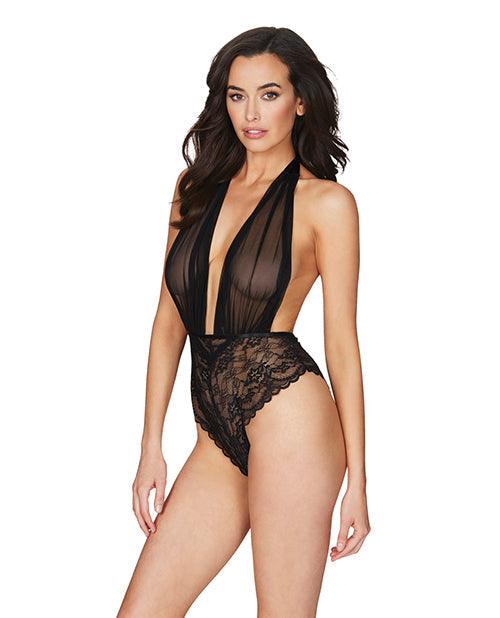 image of product,Aria Mesh Plunge Halter Teddy Dazzling O/s - {{ SEXYEONE }}