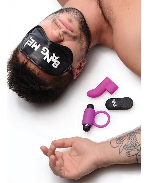 Bang! Couple's Kit With Rc Bullet, Blindfold, Cock Ring & Finger Vibe - Purple - {{ SEXYEONE }}