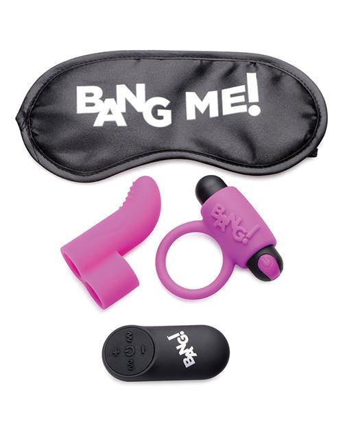 image of product,Bang! Couple's Kit With Rc Bullet, Blindfold, Cock Ring & Finger Vibe - Purple - {{ SEXYEONE }}