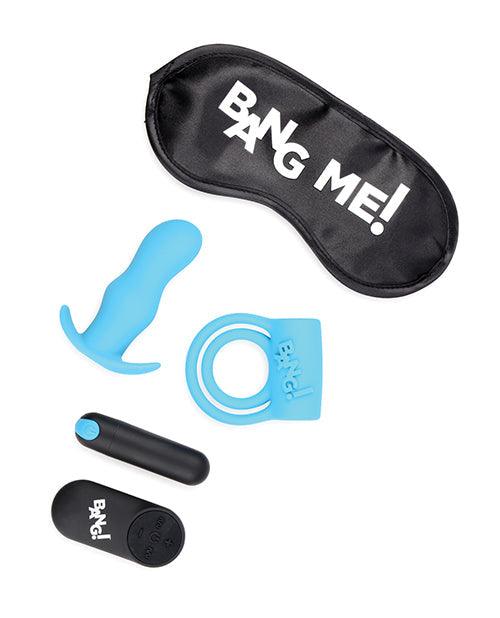 image of product,Bang! Duo Blast Remote Control Cock Ring & Butt Plug Vibe Kit - Blue - {{ SEXYEONE }}