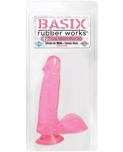 Basix Rubber Works 6" Dong W-suction Cup - Pink - SEXYEONE 