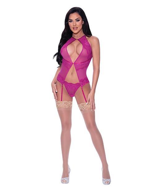 product image, Berrylicious Lace Halter Basque & G-string Pink - SEXYEONE