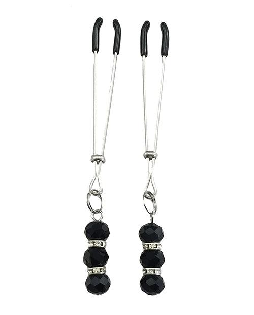 Bijoux De Nip Tweezer Nipple Clamp W-black & Crystal Beads - Chrome - {{ SEXYEONE }}
