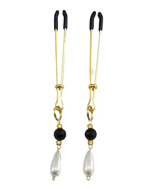 Bijoux De Nip Tweezer Nipple Clamp W-black & Gold Beads W-pearl - Gold - {{ SEXYEONE }}