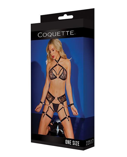 image of product,Black Label Strappy Detail Halter Top, Crotchless Panty, Garters & Restraints Black O-s - SEXYEONE