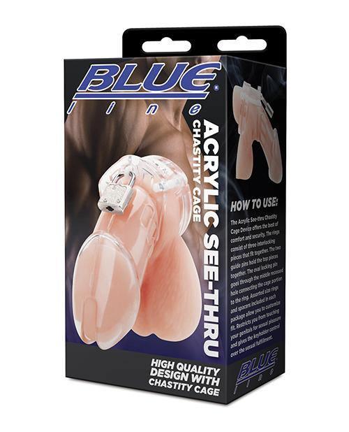 product image, Blue Line Acrylic See-thru Chastity Cage - Clear - SEXYEONE 