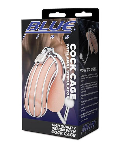 Blue Line Cock Cage W-anal Stimulator - Silver - {{ SEXYEONE }}