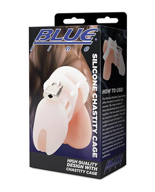 Blue Line Silicone Chastity Cage - White - SEXYEONE 