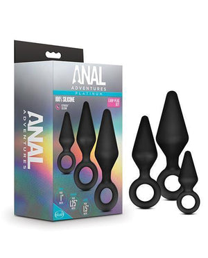 Blush Anal Adventures Platinum Silicone Loop Plug Kit - Black - SEXYEONE