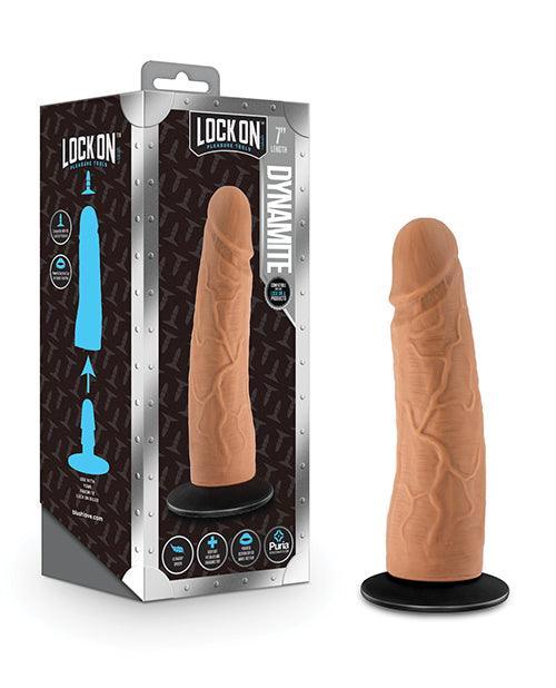 product image, Blush Lock On 7" Dynamite Dildo W-suction Cup Adapter - Mocha - SEXYEONE