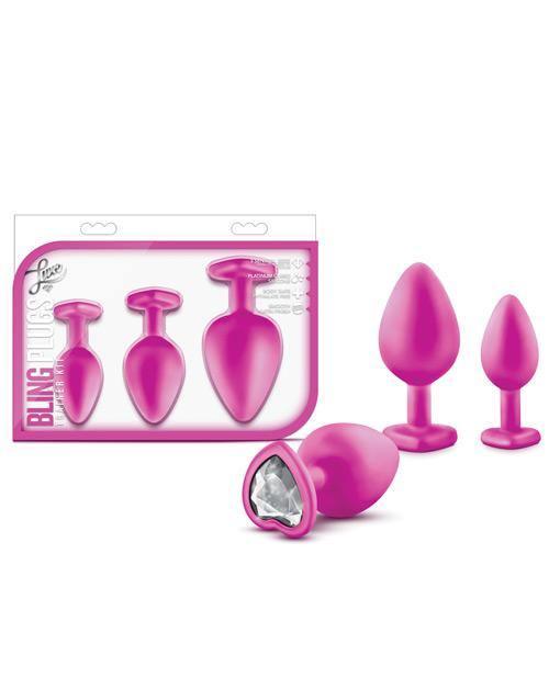 image of product,Blush Luxe Bling Plugs Training Kit - Pink W/white Gems - SEXYEONE 