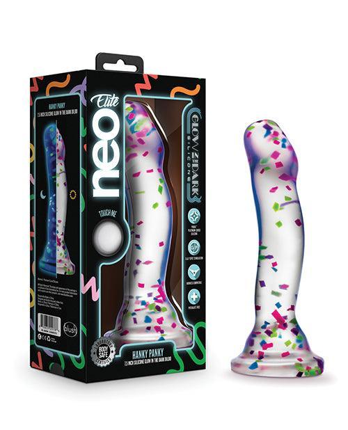 product image, Blush Neo Elite Hanky Panky 7" Confetti Dildo - Glow In The Dark - SEXYEONE