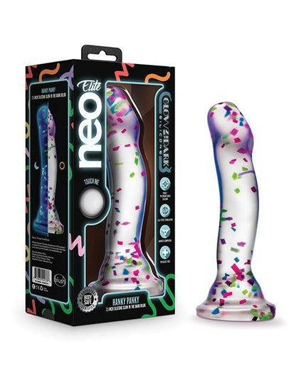 Blush Neo Elite Hanky Panky 7" Confetti Dildo - Glow In The Dark - SEXYEONE