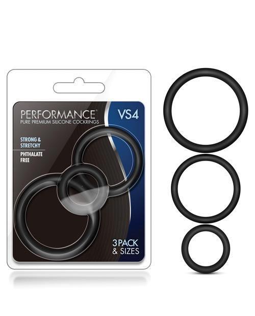 product image, Blush Performance Vs4 Pure Premium Silicone Cockring Set - Black - {{ SEXYEONE }}