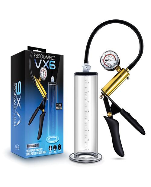 product image, Blush Performance Vx6 Vacuum Penis Pump W-brass Pistol & Pressure Gauge - Clear - {{ SEXYEONE }}