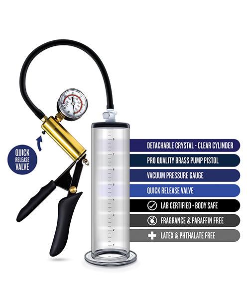 image of product,Blush Performance Vx6 Vacuum Penis Pump W-brass Pistol & Pressure Gauge - Clear - {{ SEXYEONE }}