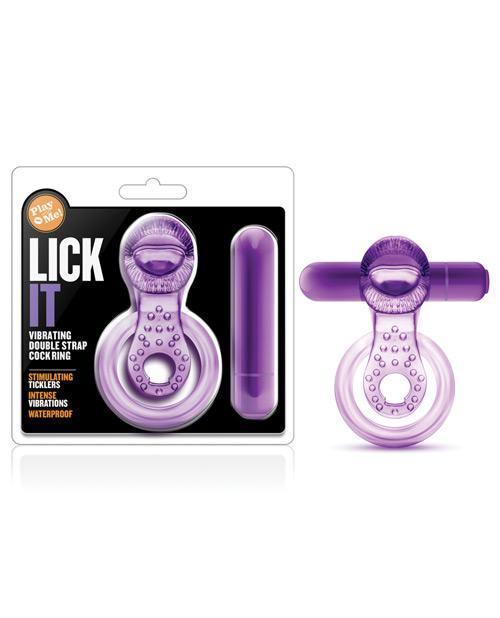 product image, Blush Play With Me Lick It Vibrating Double Strap Cockring - Purple - SEXYEONE 