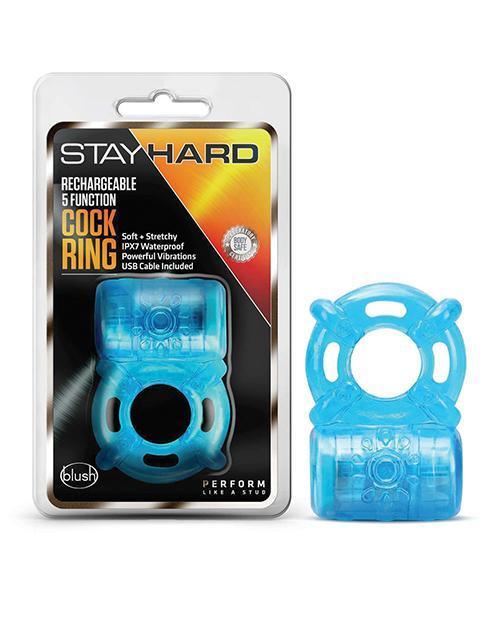 product image, Blush Stay Hard Rechargeable 5 Function Cock Ring- Blue - SEXYEONE 