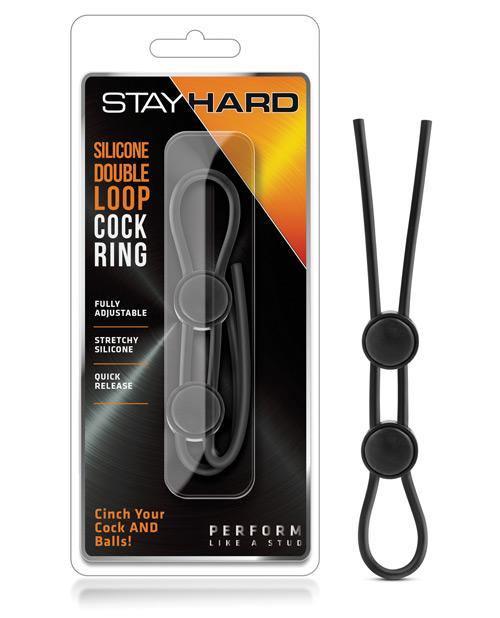 product image, Blush Stay Hard Silicone Double Loop Cock Ring - Black - SEXYEONE 