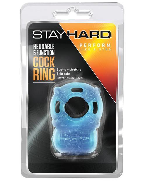 Blush Stay Hard Vibrating Reusable 5 Function Cock Ring - Blue