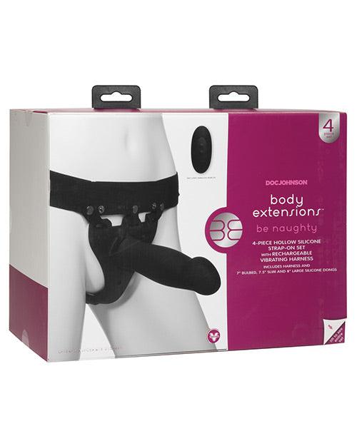 product image, Body Extensions Be Naughty Vibrating 4 Piece Strap On Set - Black - MPGDigital Sales