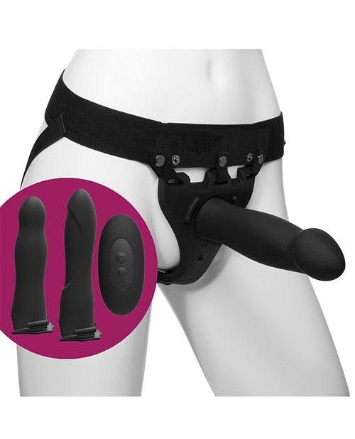 image of product,Body Extensions Be Naughty Vibrating 4 Piece Strap On Set - Black - MPGDigital Sales
