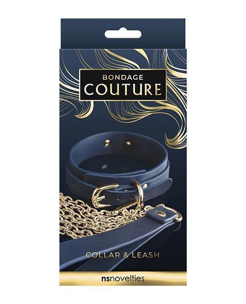 product image, Bondage Couture Vinyl Collar And Leash - Blue - {{ SEXYEONE }}