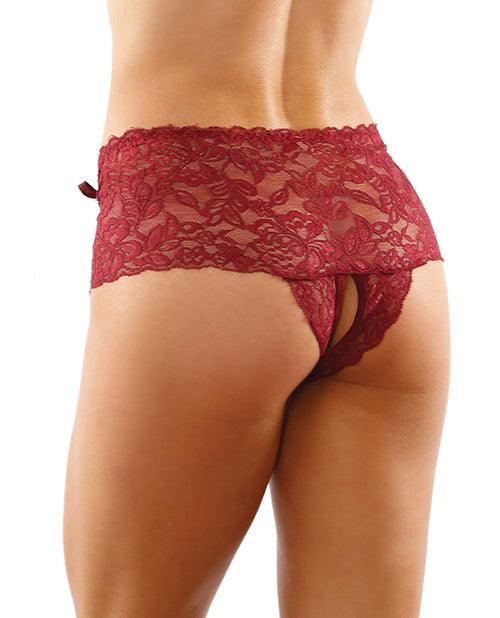 image of product,Bottoms Up Magnolia Stretch Lace Crotchless Panty W/ribbon Lace Up Front - SEXYEONE