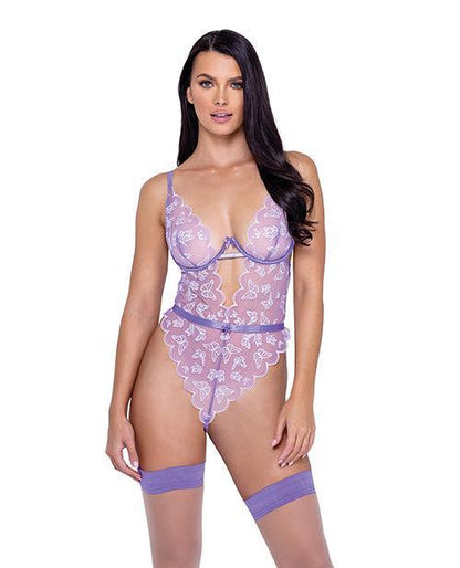 Butterfly Glow Embroidered Teddy Lavender/white - SEXYEONE