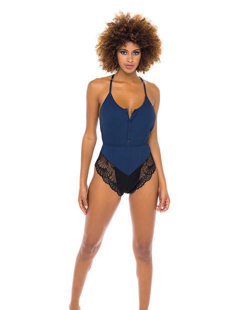 Claribel Ribbed Jersey Romper Estate Blue/black - SEXYEONE