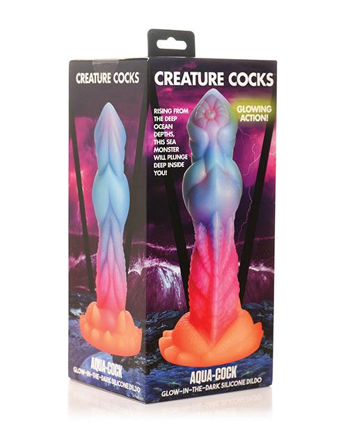 product image, Creature Cocks Glow-in-the-Dark Aqua-Cock Silicone Dildo - SEXYEONE