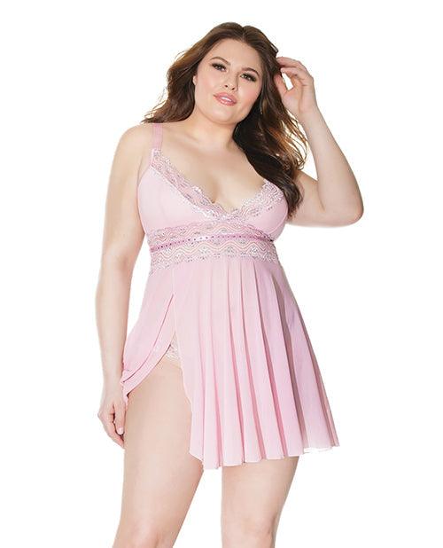 Crystal Pink Babydoll W/lightly Padded Cups & Thong Pink/silver - SEXYEONE