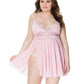 Crystal Pink Babydoll W/lightly Padded Cups & Thong Pink/silver - SEXYEONE