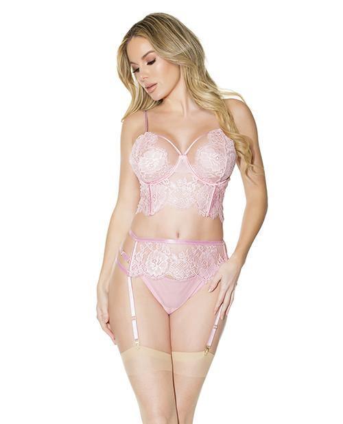 product image, Crystal Pink Longline Bra, Garter Belt & Panty Pink - SEXYEONE 
