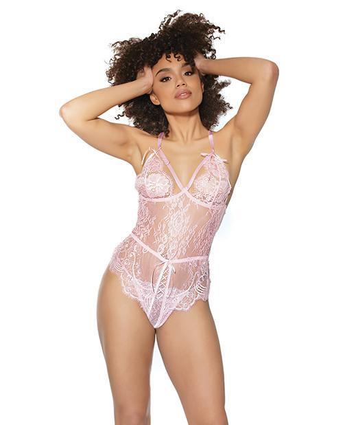 product image, Crystal Pink Peek A Boo Crotchless Teddy Pink - SEXYEONE 