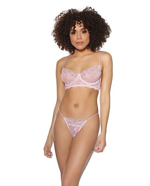 product image, Crystal Pink Underwire Bra & G-string Pink/silver - SEXYEONE 